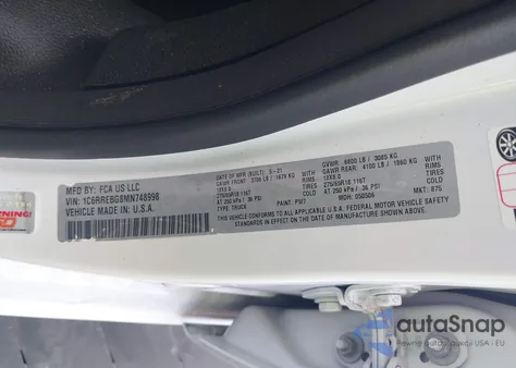 2021 Ram 1500 Big Horn 4X2 6'4 Box from USA, damaged, VIN 1C6RREBG8MN748998